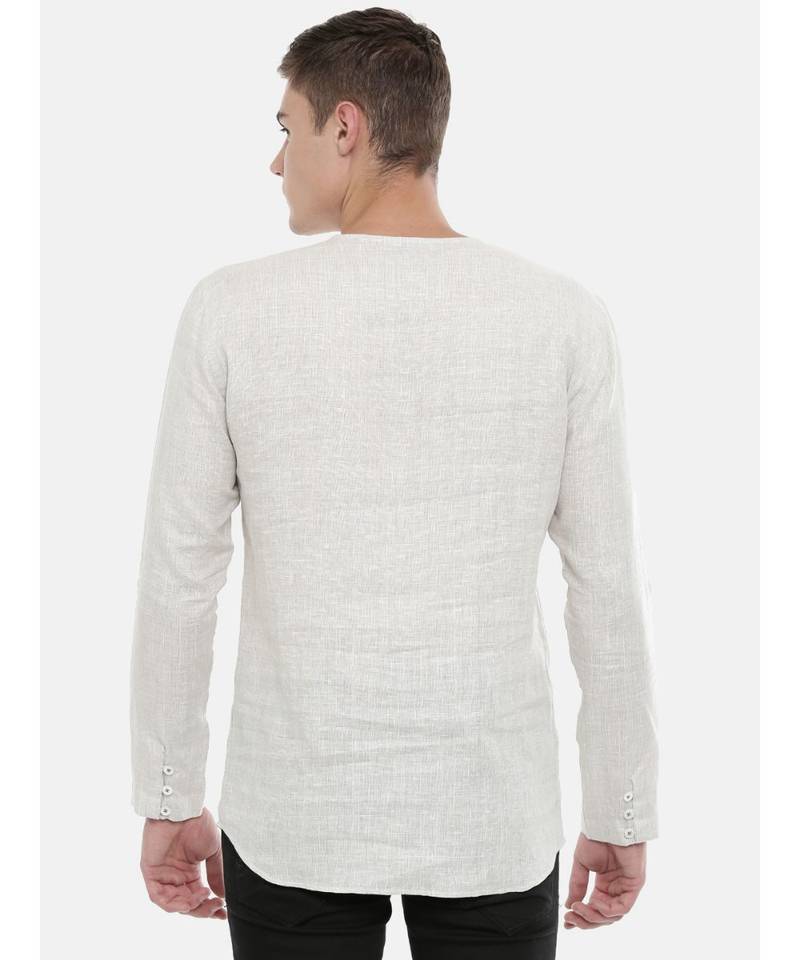 Mayank Modi Beige Chex Clasic Cut Linen Kurta