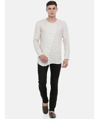 Mayank Modi Beige Chex Clasic Cut Linen Kurta 5