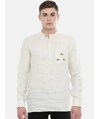 Mayank Modi Classic Beige Linen Embroidered Kurta 1