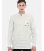 Mayank Modi Classic Beige Linen Embroidered Kurta