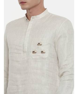 Mayank Modi Classic Beige Linen Embroidered Kurta 2
