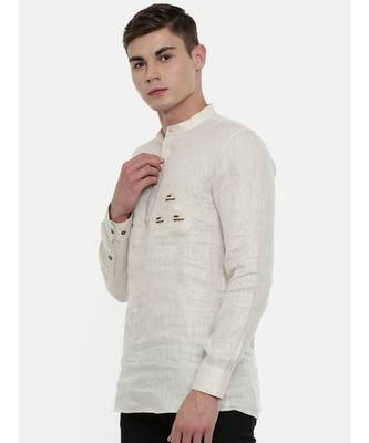 Mayank Modi Classic Beige Linen Embroidered Kurta 3