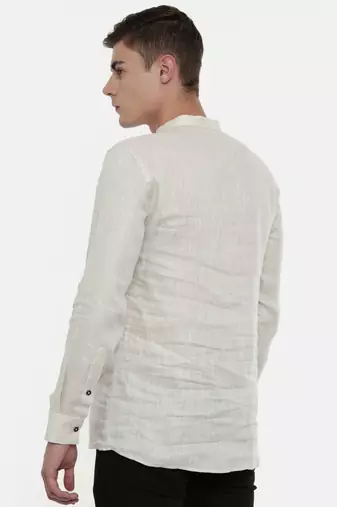 Mayank Modi Classic Beige Linen Embroidered Kurta