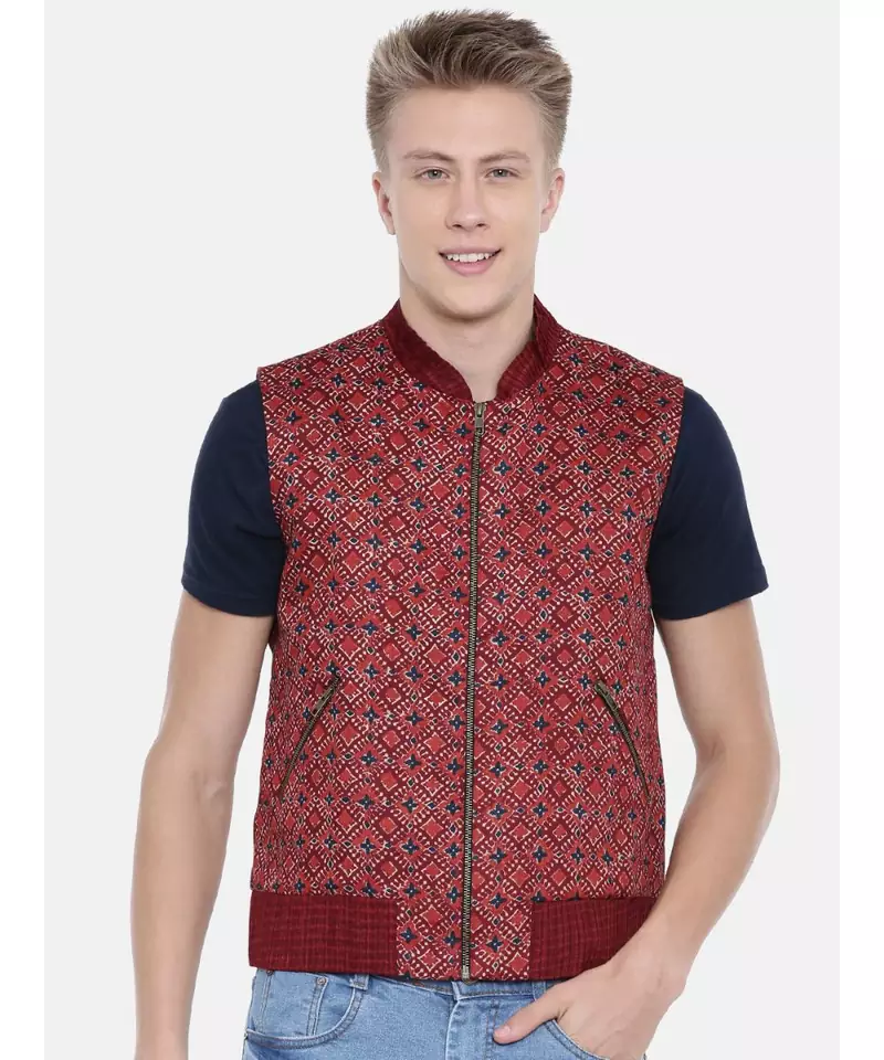 Mayank Modi Printed Zipper Bomber Jacket
