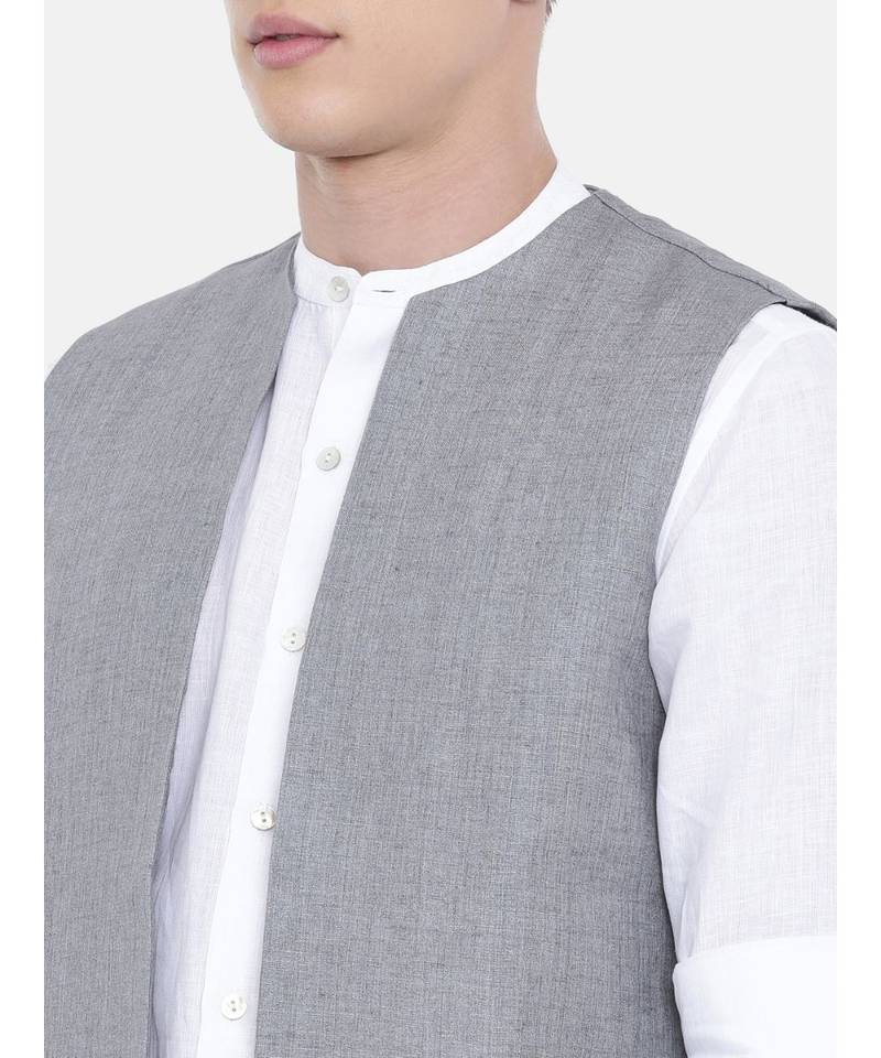 Mayank Modi Classic Grey Short Linen Open Jacket