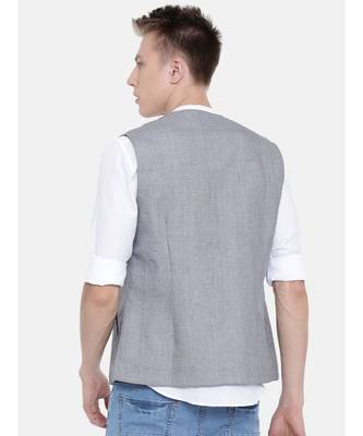 Mayank Modi Classic Grey Short Linen Open Jacket 4