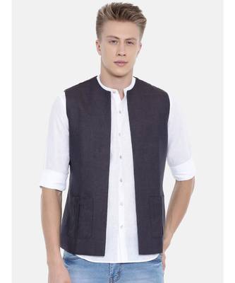 Mayank Modi Deep Purple Short Linen Open Jacket 1