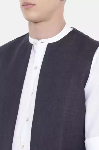 Mayank Modi Deep Purple Short Linen Open Jacket
