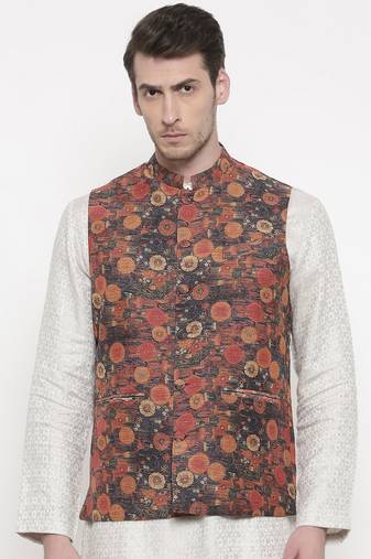 Mayank Modi Rust Orange Chanderi Jacket