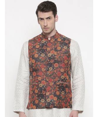 Mayank Modi Rust Orange Chanderi Jacket 1