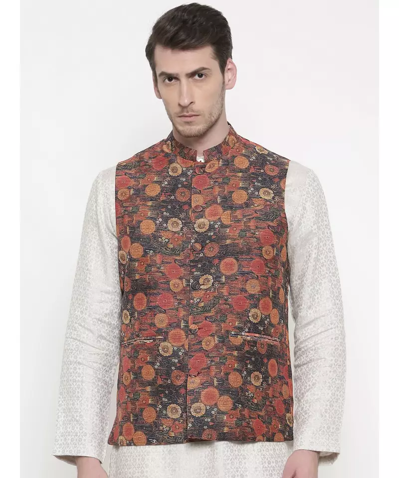 Mayank Modi Rust Orange Chanderi Jacket