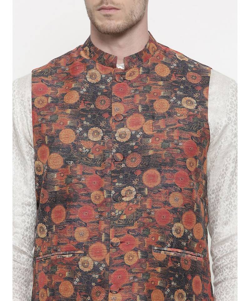 Mayank Modi Rust Orange Chanderi Jacket