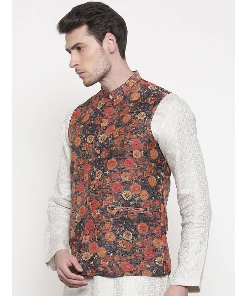 Mayank Modi Rust Orange Chanderi Jacket