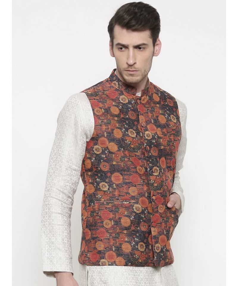 Mayank Modi Rust Orange Chanderi Jacket