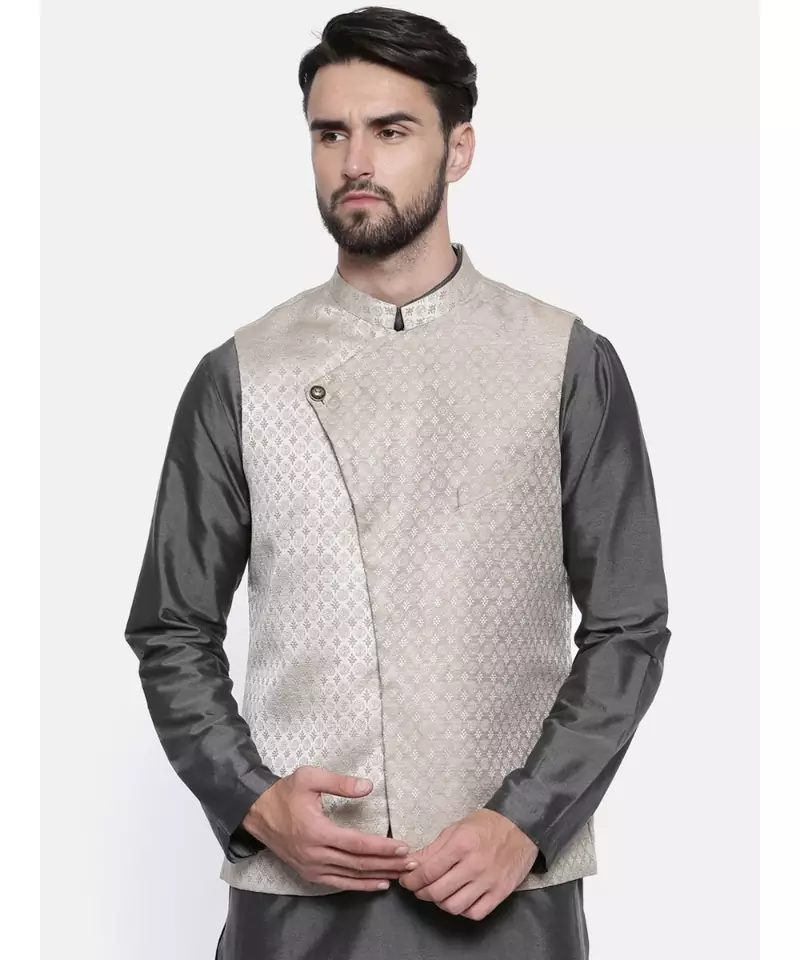 Mayank Modi Gold Silver Silk Jacket