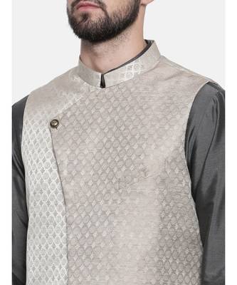 Mayank Modi Gold Silver Silk Jacket 2