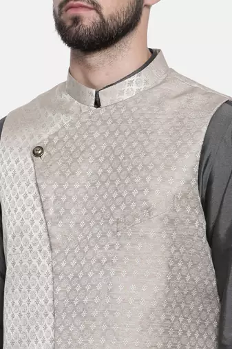 Mayank Modi Gold Silver Silk Jacket