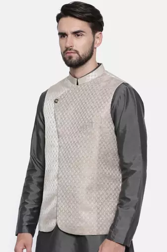 Mayank Modi Gold Silver Silk Jacket