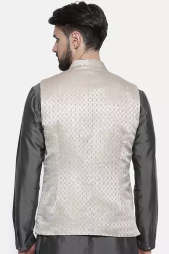 Mayank Modi Gold Silver Silk Jacket
