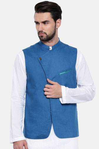 Mayank Modi Blue Linen Modi Jacket
