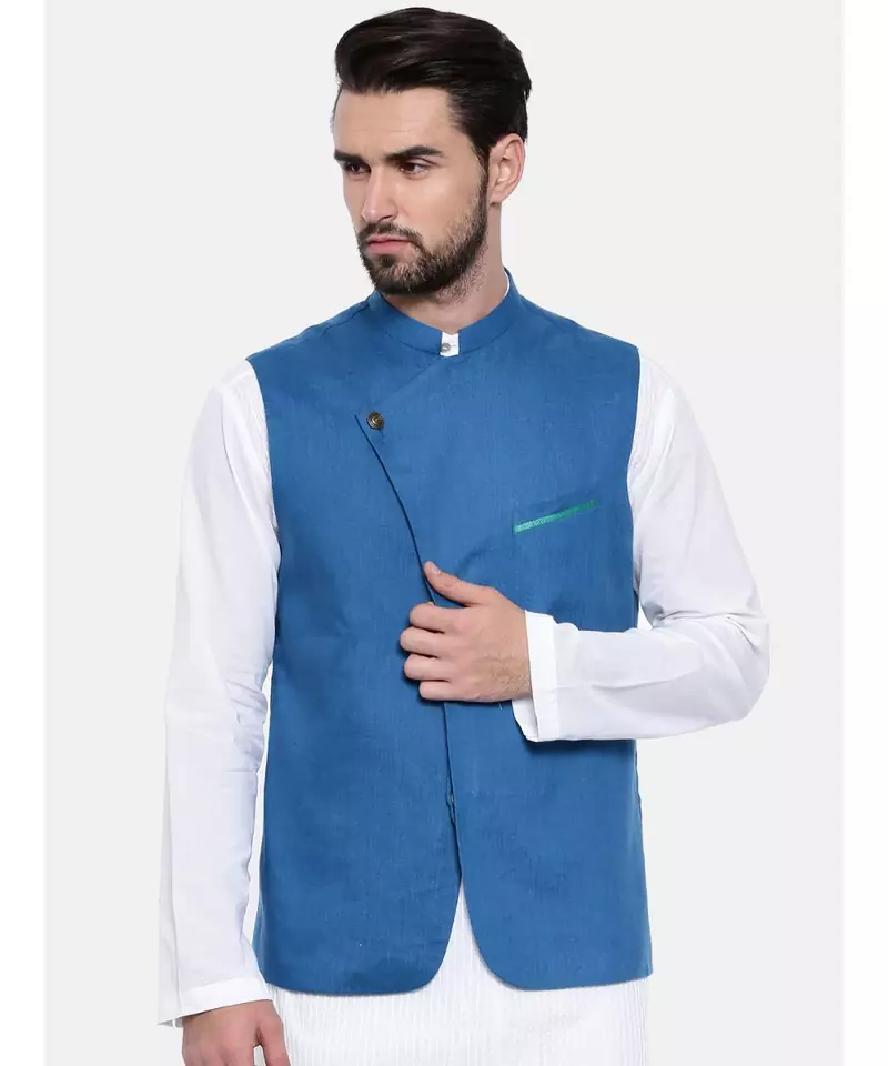 Mayank Modi Blue Linen Modi Jacket