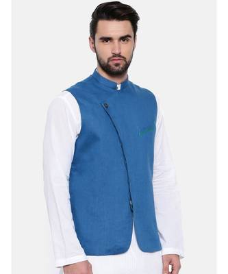 Mayank Modi Blue Linen Modi Jacket 3