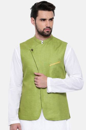 Mayank Modi Green Linen Modi Jacket