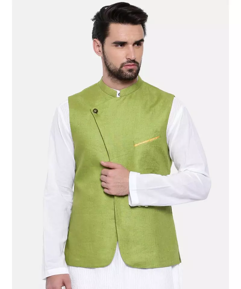 Mayank Modi Green Linen Modi Jacket