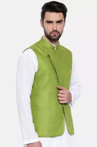 Mayank Modi Green Linen Modi Jacket