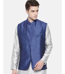 Mayank Modi Linen/Silk Blue Nehru Jacket