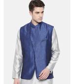 Mayank Modi Linen/Silk Blue Nehru Jacket