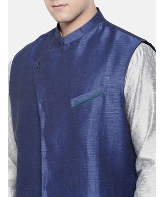 Mayank Modi Linen/Silk Blue Nehru Jacket 2
