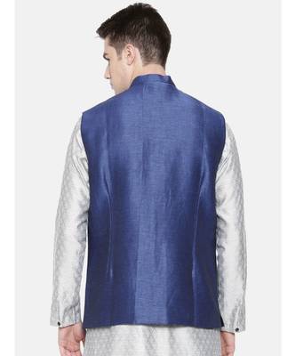 Mayank Modi Linen/Silk Blue Nehru Jacket 4