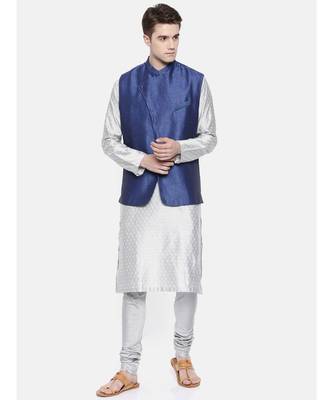 Mayank Modi Linen/Silk Blue Nehru Jacket 5