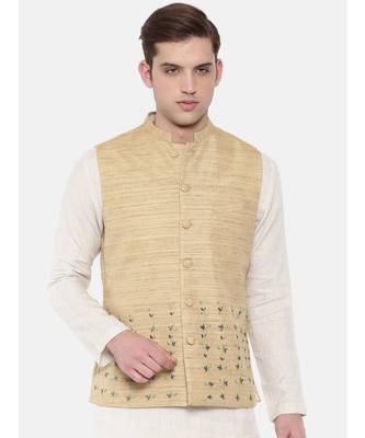 Mayank Modi Beige Matka Jute Embroidered Nehru Jacket 1