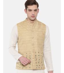 Mayank Modi Beige Matka Jute Embroidered Nehru Jacket