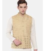 Mayank Modi Beige Matka Jute Embroidered Nehru Jacket