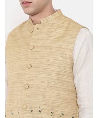 Mayank Modi Beige Matka Jute Embroidered Nehru Jacket 2