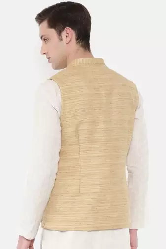 Mayank Modi Beige Matka Jute Embroidered Nehru Jacket