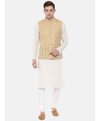 Mayank Modi Beige Matka Jute Embroidered Nehru Jacket 5