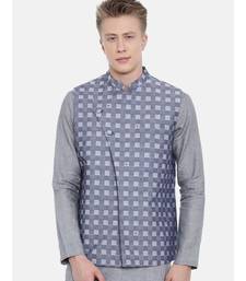 Mayank Modi Blue Cotton Checkered Embroidered Jacket