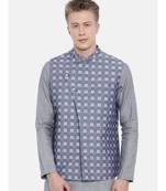 Mayank Modi Blue Cotton Checkered Embroidered Jacket