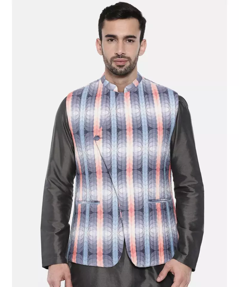 Mayank Modi Agua Blue Pink Quilted Jacket