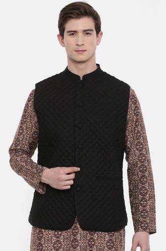 Mayank Modi Black Linen Quilted Jacket