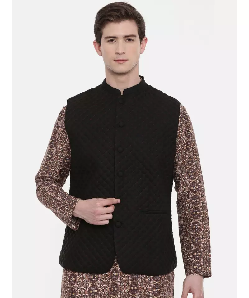 Mayank Modi Black Linen Quilted Jacket