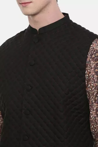 Mayank Modi Black Linen Quilted Jacket