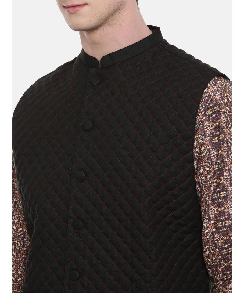 Mayank Modi Black Linen Quilted Jacket