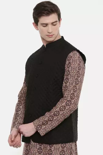 Mayank Modi Black Linen Quilted Jacket