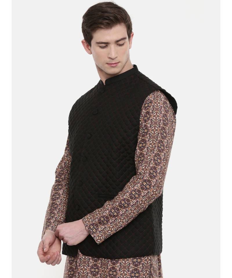 Mayank Modi Black Linen Quilted Jacket