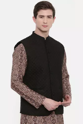 Mayank Modi Black Linen Quilted Jacket